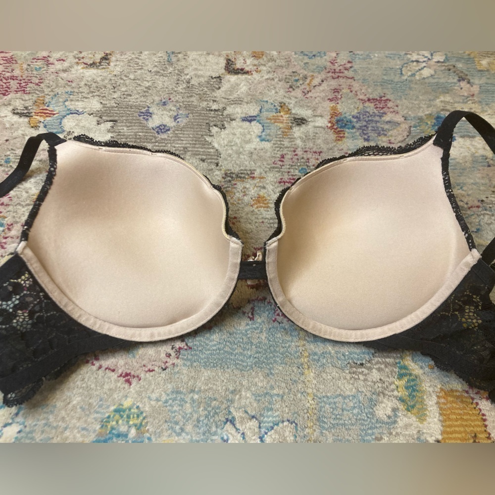 Victoria’s Secret Angels Black And Tan Lace Push Up Bra Size 34D - Picture 6 of 11